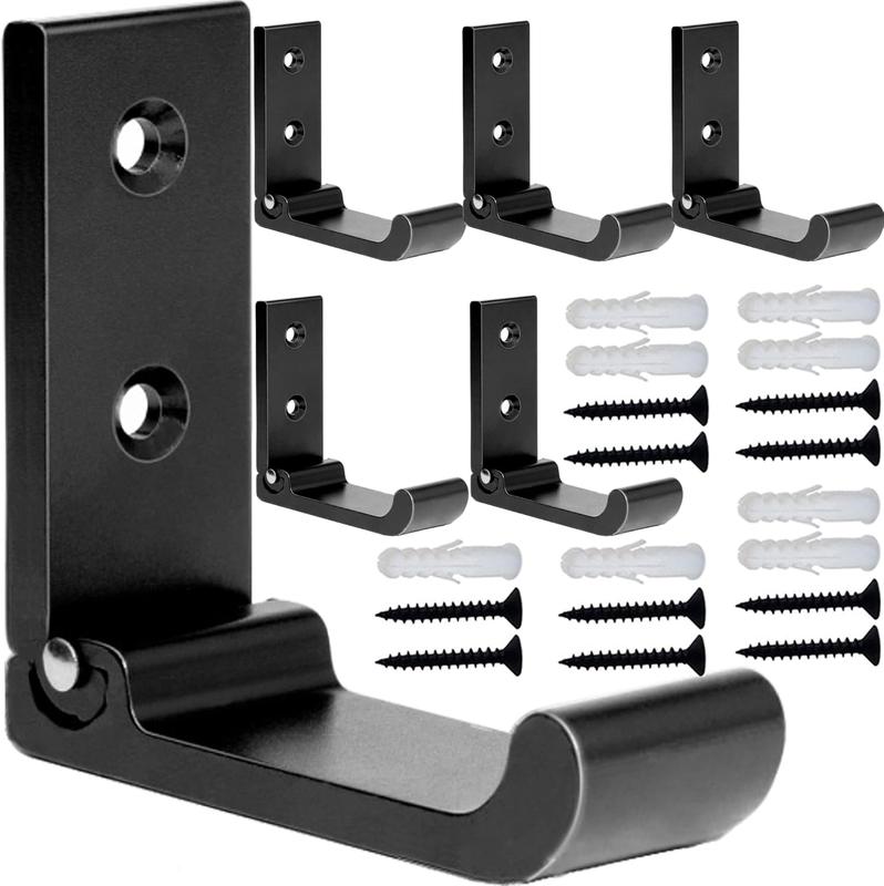 6PCS Folding Coat Hooks, Matte Black Wall Hooks for Hanging Coats Hardware Heavy Duty Aluminum Alloy Robe Hooks