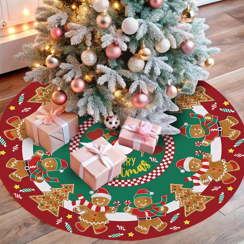 JOOCAR Merry Christmas Tree Skirt 48 Inches, Lace-up Gingerbread Man Candy Artificial Xmas Tree Skirt, Large Red Green Home Decoration New Year Holiday Party Indoor House Decor