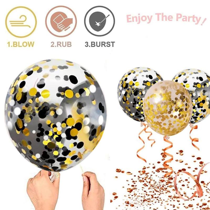 Confetti Balloon Set, 50pcs set 12 Inch Balloon with Ribbon, Party Balloon for Graduation Birthday Wedding Decoration, Party Supplies