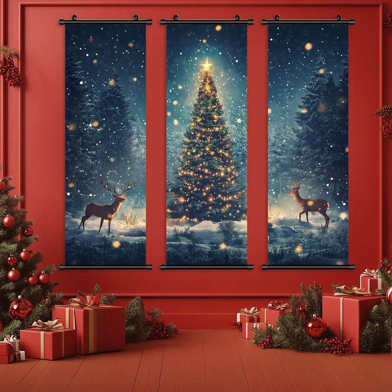 Christmas Themed Wall Hanging Banner, 3 Counts set Modern Art Poster, Wall Art Decor for Home Living Room Bedroom Office School