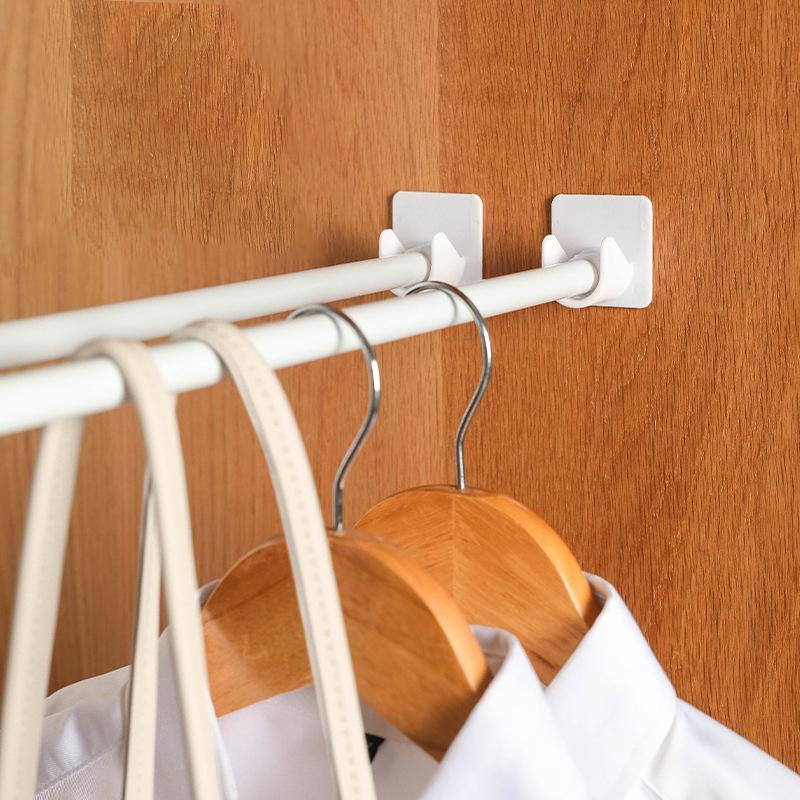 Self-adhesive Wardrobe Hanging Rod Holder, 2 Counts Punch Free Curtain Rod Hook for Home Supplies, Bedroom Accessories, Room Decor