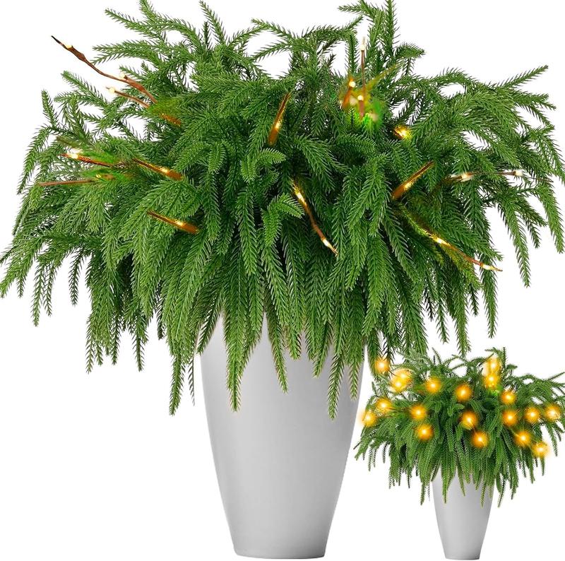 18'' LED Norfolk Pine Stems – Realistic Faux Christmas Greenery for Wreaths, Garlands & DIY Holiday Decor