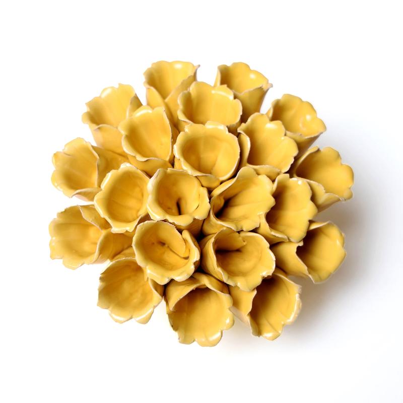 Ceramic Flower Wall Art Polyp Yellow Medium