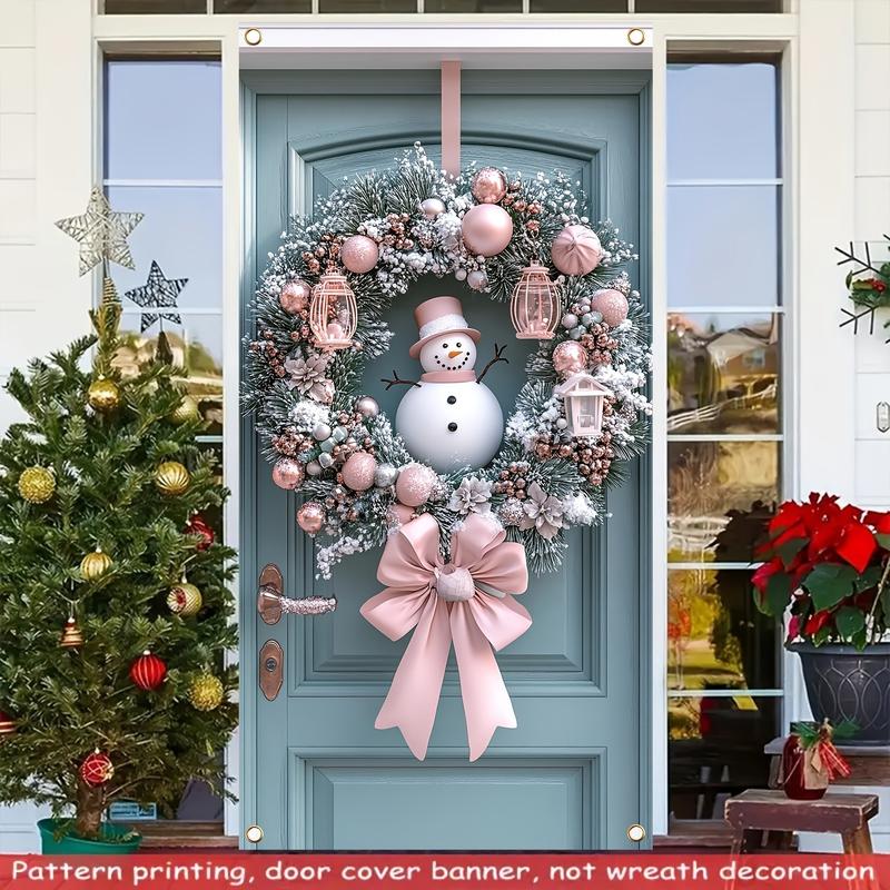 1pc Snowman Wreath Door Curtain, Polyester Holiday Christmas Wall Decor, Indoor Outdoor Use, 35.5x70.4 Inch, No Power Required, Holiday Home and Kitchen Party Supplies, Christmas Novelty Gift