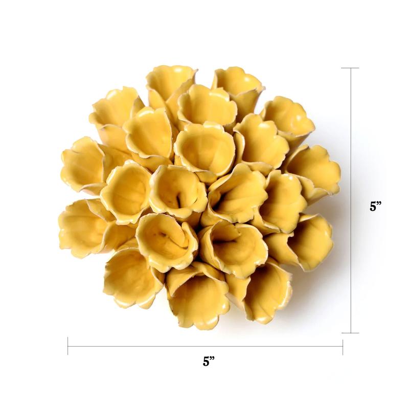 Ceramic Flower Wall Art Polyp Yellow Medium