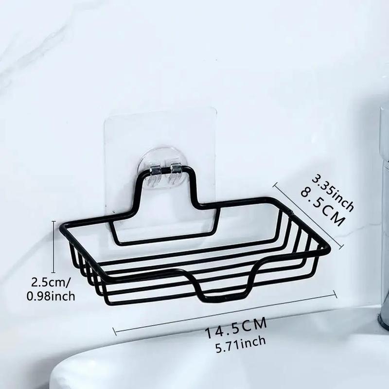 Wall Mounted Soap Dish Holder, 1 Count Punch Free Bathroom Kitchen Storage Rack, Drainer Rack, Self Adhesive Drainer