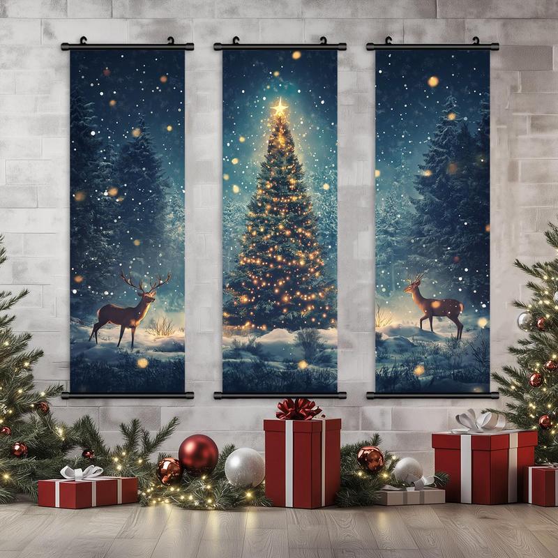 Christmas Themed Wall Hanging Banner, 3 Counts set Modern Art Poster, Wall Art Decor for Home Living Room Bedroom Office School