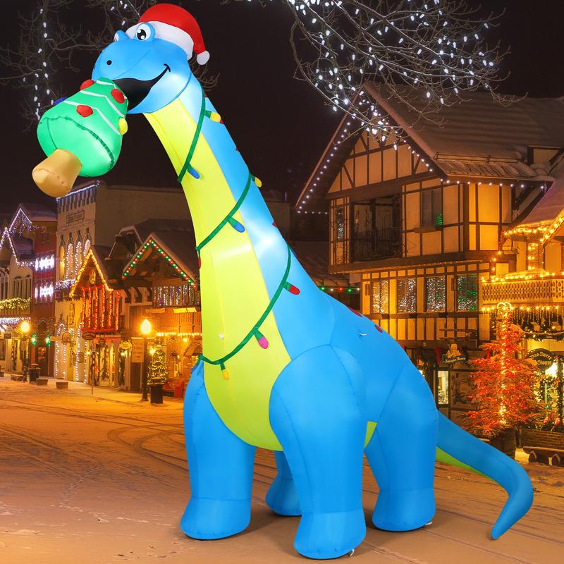 Christmas Dinosaur Eat Christmas Tree 10FT Inflatables Outdoor Decorations with LEDs