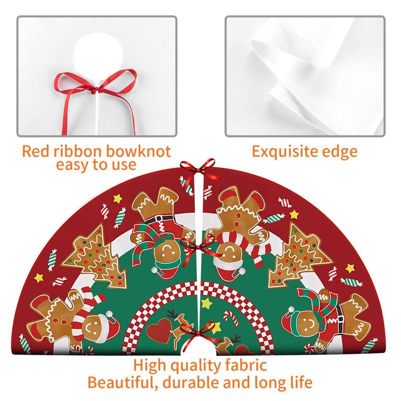 JOOCAR Merry Christmas Tree Skirt 48 Inches, Lace-up Gingerbread Man Candy Artificial Xmas Tree Skirt, Large Red Green Home Decoration New Year Holiday Party Indoor House Decor