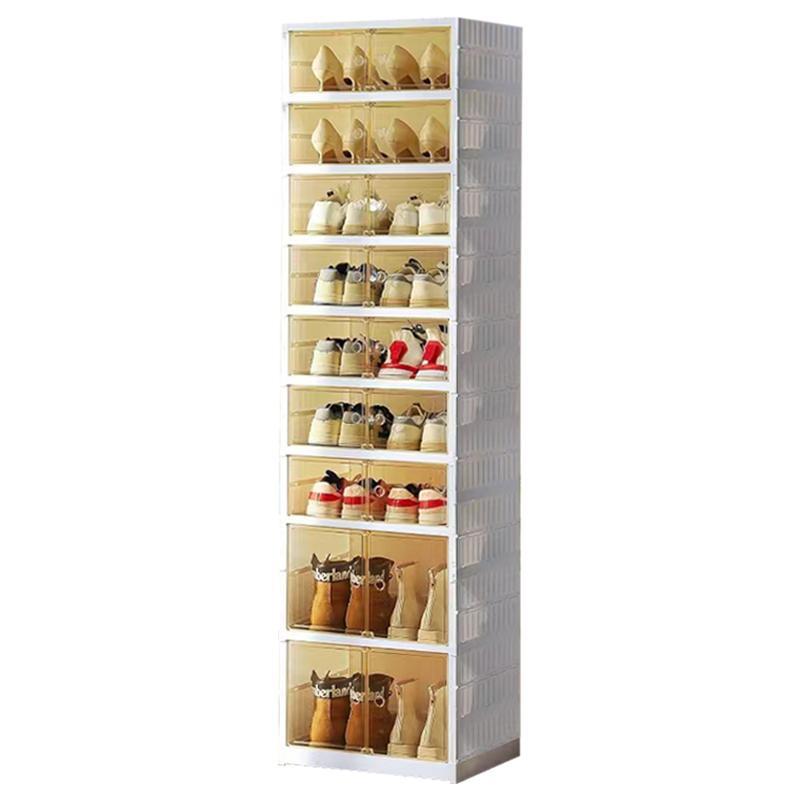 9-Tier Ultimate Foldable Shoe Rack Organizer: Closet Storage Solution for 18 Pairs.Plastic,Collapsible Magnetic Installation Box Boxes