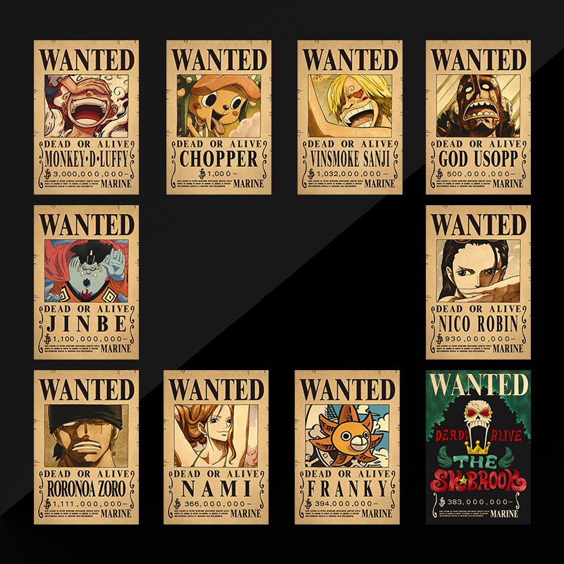 O P Anime Wanted Bounty Straw Hat Pirates Crew Posters Set