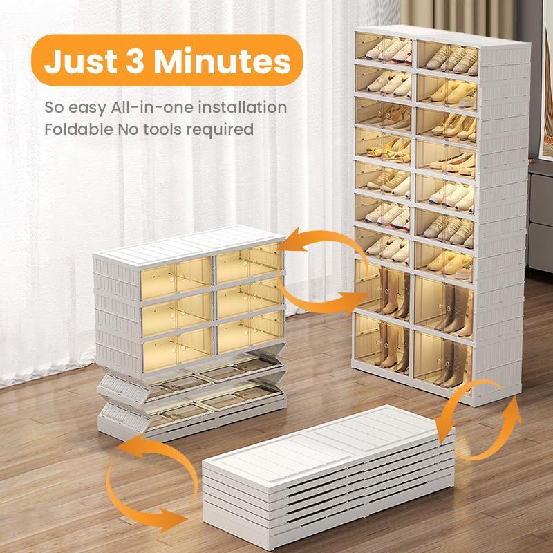 9-Tier Ultimate Foldable Shoe Rack Organizer: Closet Storage Solution for 18 Pairs.Plastic,Collapsible Magnetic Installation Box Boxes