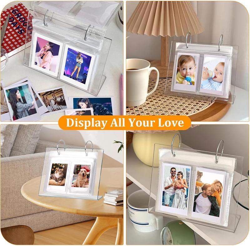 Desktop Small Photo Album, 68 Pockets  Flip Mini Photo Book, Tabletop Picture Display suitable for 2x3 inch Polaroid Fujifilm Cameras Kpop Photocard Flash Card