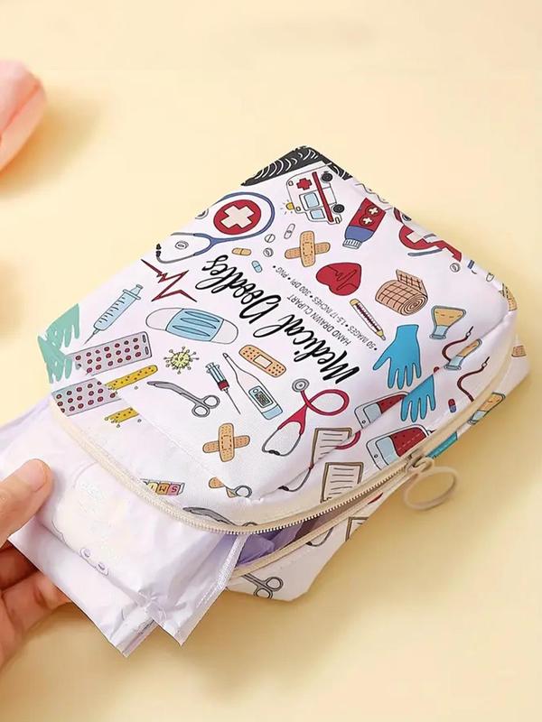 Medical Tool Pattern Portable Sanitary Napkin Storage Bag, Lightweight Tissue Bag for Women's Products, Travel Cosmetics Storage Bag