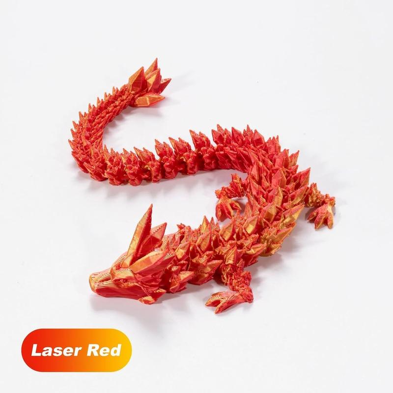 3 Pcs 3D Printed Crystal Dragon Ornament 12in. Creative Engraving Flexible Articulated Dragon Toy. Desktop Decor for Home Office Dormitory Car School.(Purple+Green+Red)