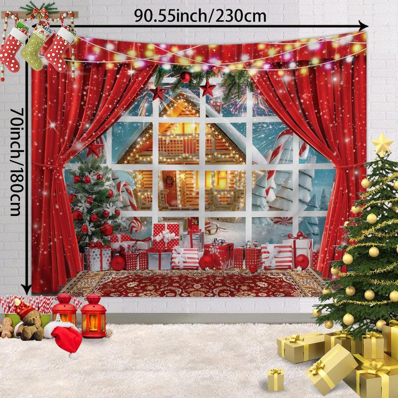 Christmas Themed Tapestry, 1 Count 3D Effect Window Background Tapestry, Festive Decoration Tapestry for Home Living Room Bedroom