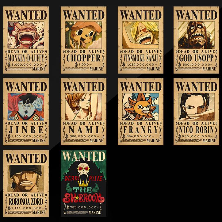 O P Anime Wanted Bounty Straw Hat Pirates Crew Posters Set