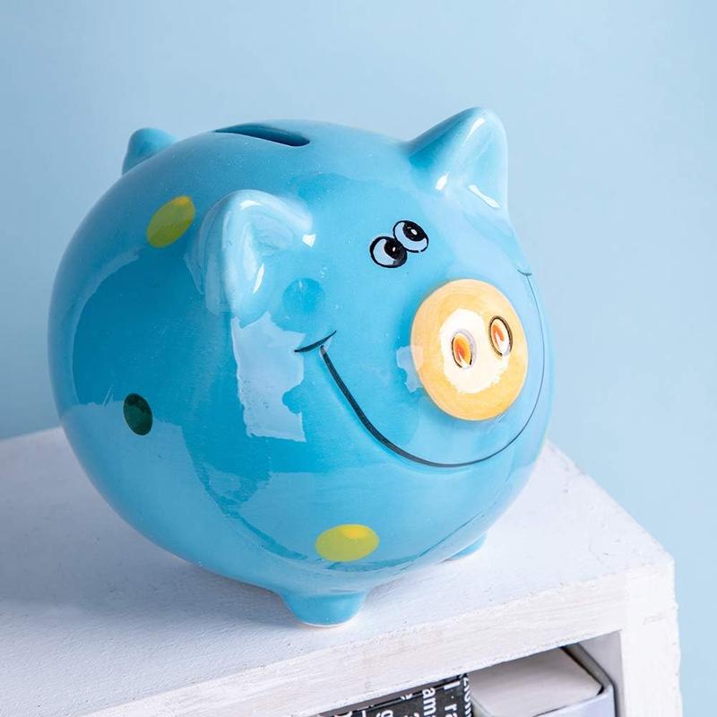 JYPHM Ceramic Piggy Bank for   Bank for Boys and Girls  Birthday Gift  Decor Piggy Banks Blue (5x5x4inch)