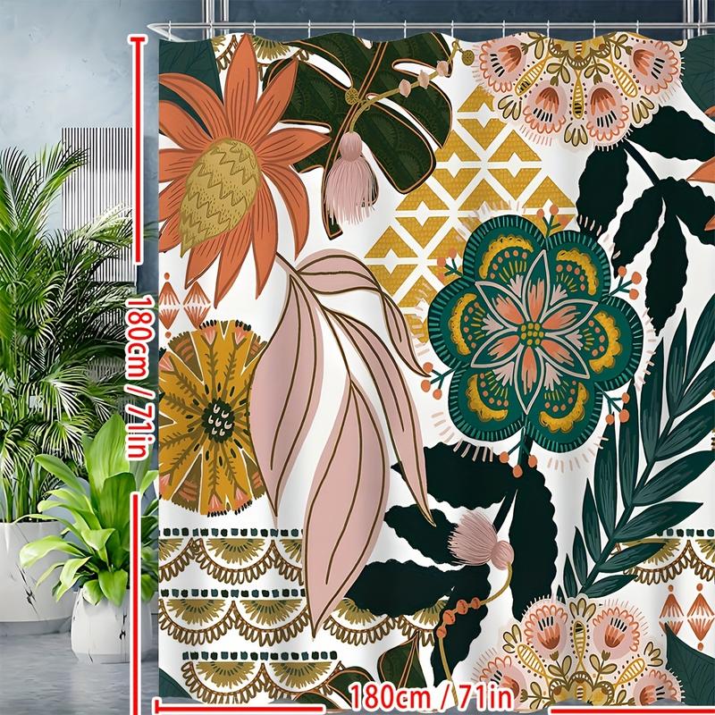 Boho Floral Shower Curtain, Tropical Leaves Fabric Cloth Shower Curtains for Chic Elegant Bathroom Decor, Modern Farmhouse Abstract Colorful Flower Shower Curtain