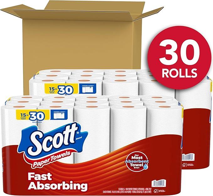 Scott Paper Towels Choose-A-Sheet 30 Double Rolls (2 Packs of 15) = 60 Regular Rolls (100 Sheets Per Roll)