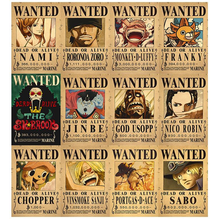 O P Anime Wanted Bounty Straw Hat Pirates Crew Posters Set