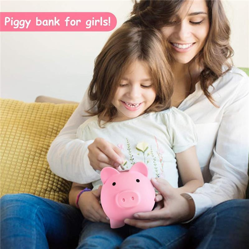 Piggy Bank, Unbreakable Plastic Money Bank, Coin Bank for Girls and Boys, Medium Size Piggy Banks, Practical Gifts for Birthday, Easter, Christmas (Pink)