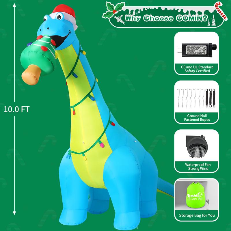 Christmas Dinosaur Eat Christmas Tree 10FT Inflatables Outdoor Decorations with LEDs