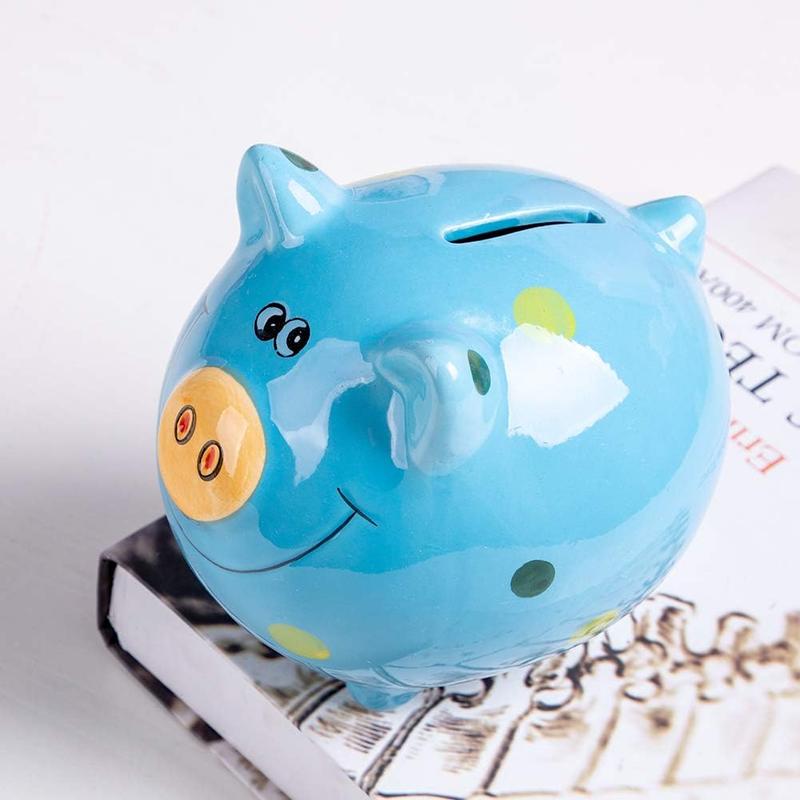 JYPHM Ceramic Piggy Bank for   Bank for Boys and Girls  Birthday Gift  Decor Piggy Banks Blue (5x5x4inch)