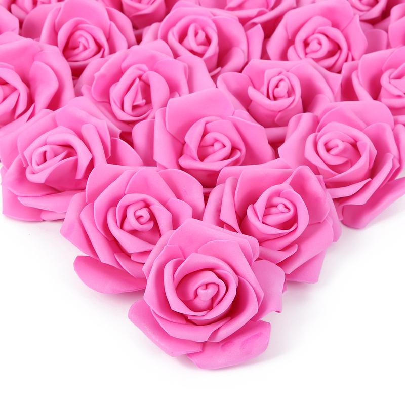 Artificial Rose Flower Heads, 100pieces Real Looking Light Pink Foam Fake Roses for DIY Wedding Baby Shower Centerpieces Arrangements Party Tables Home Decorations