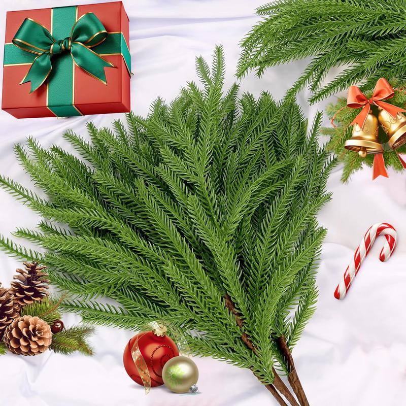 18'' LED Norfolk Pine Stems – Realistic Faux Christmas Greenery for Wreaths, Garlands & DIY Holiday Decor