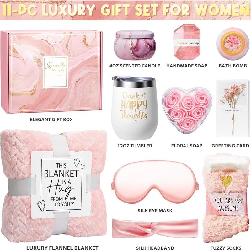 Birthday Gifts for Women Self Care Gifts Get Well Soon Gifts, Rose Relaxing  Gifts Basket Care Package w  Luxury Flannel Blanket,  Christmas Gifts Idea for Mom Her  Friends Sister Wife