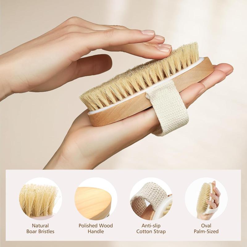 Dry Brushing Body Brush, Natural Bristle Dry Skin Exfoliating Brush Body Scrub for Flawless Skin, Cellulite Treatment, Lymphatic Drainage and Blood Circulation Improvement No brand