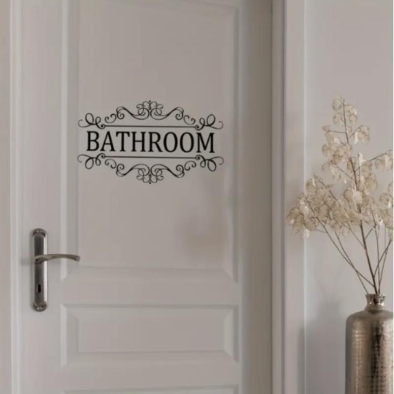 Bathroom Letter Pattern Wall Sticker, Self Adhesive Removable Wall Decal, Decorative Sticker for Home Living Room Bathroom Room Decor