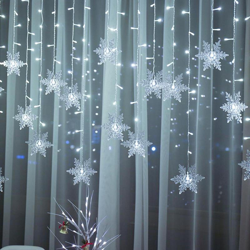 Snowflake Design Curtain Light, USB Powered 8-modes Snowflake Fairy Icicle Light, Decorative Light for Wedding Party Birthday Home Garden