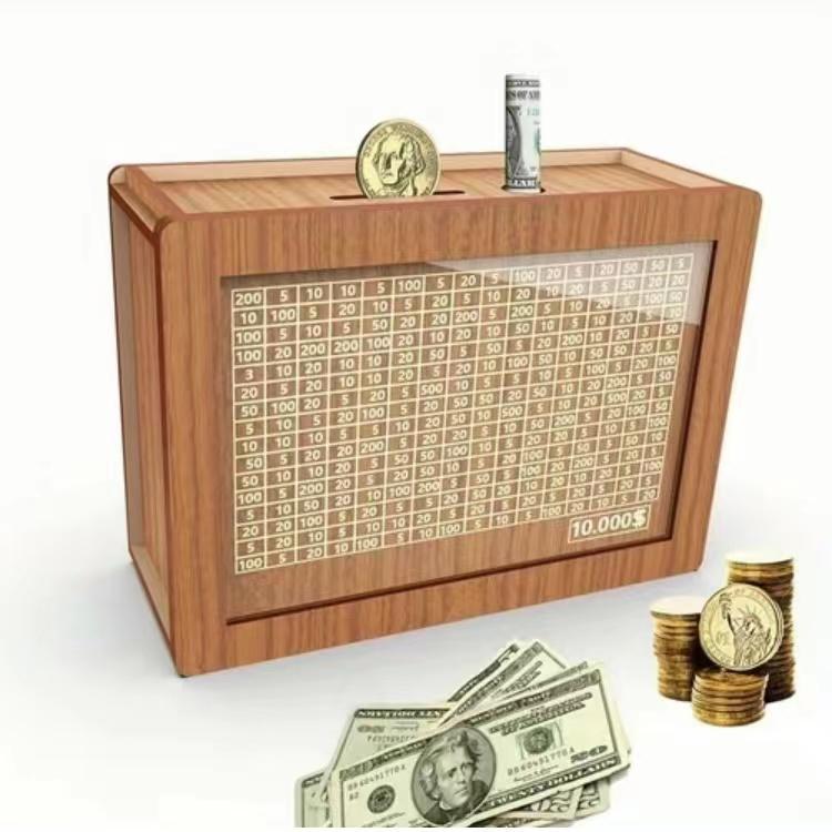 Cash Vault Wooden Savings Box,Wooden Money Box,Money Savings Box,with Money Target and Numbers with Counter Crafts Portable Storage Case Money Saving Box for Child Adults (10000 Dollar)