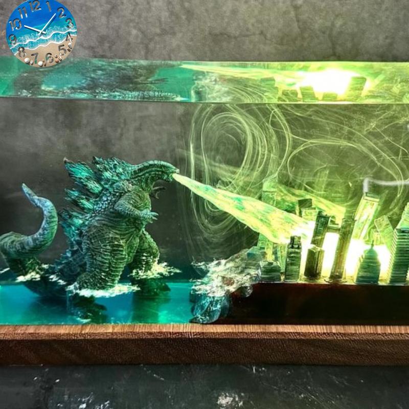 Handmade Resin Epoxy Godzilla Rectangle - Unique Bedside Table Decor, Nightstand Accent for Bedroom, Best Gift for Everyone Figurine Ornaments