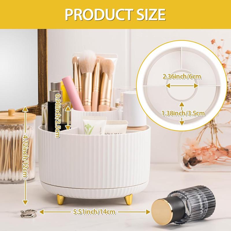 Makeup Brush Holder, Multi-angle Rotating Makeup Organizer, Multifunction Cosmetic Organizer for Bathroom Countertop, Bedroom Nightstand, Desktop, Makeup Desk Organizer, White