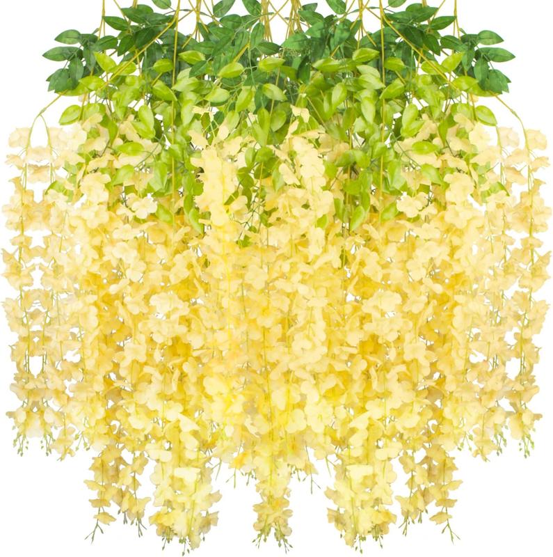 Artificial Wisteria Vine Decorative Hanging Garland for Easter Decorations, 12pcs set Silk Flower String For Creative DIY Ornaments, Artificial Wisteria Plants for Home Party Wedding Decor, Easter Essentials, Mean Girls Decorations Wall