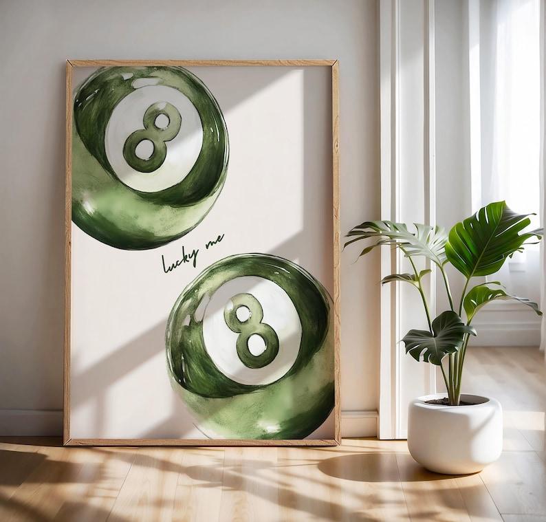 8 Pool Ball Print, Sage Green Lucky Me Poster, Apartment Wall Art, Retro Poster, Maximalist Wall Art, Preppy Posters, Aesthetic Poster