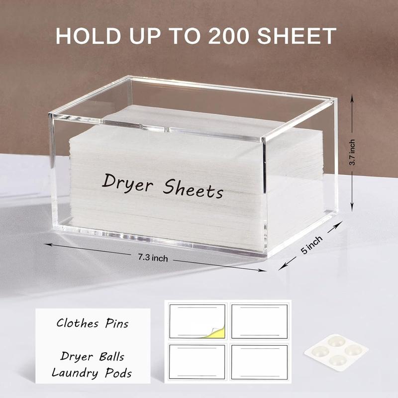 Dryer Sheet Holder for Laundry Room, Acrylic Laundry Clear Dryer Sheets Dispenser Container Box with Lid for Organizing Fabric Dry Sheet, Laundry Pods