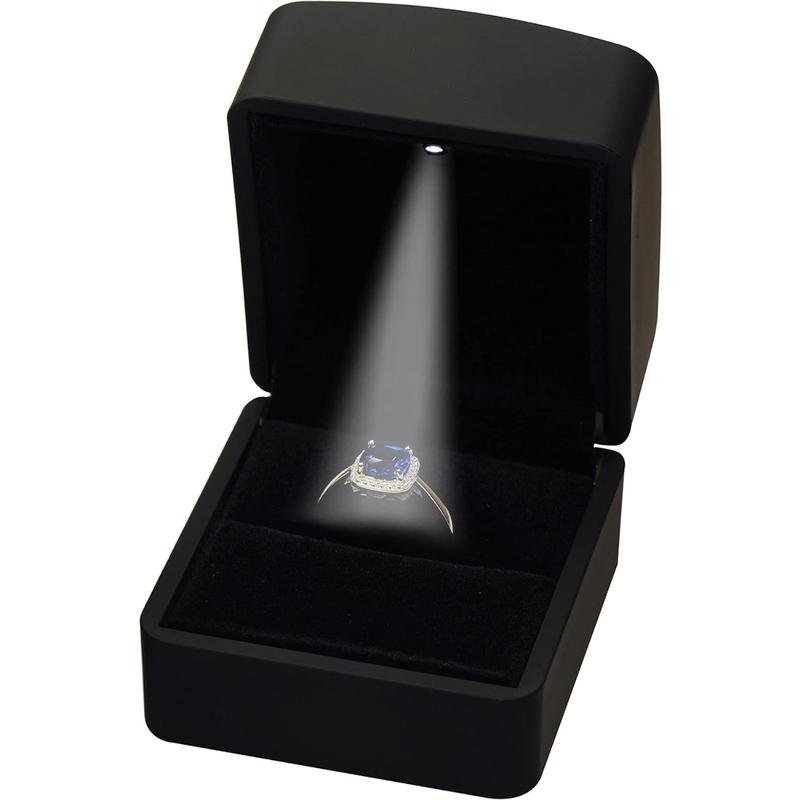 LED Black Ring Box for Proposal, Wedding, Engagement - Luxury Jewelry Gift Box with Light