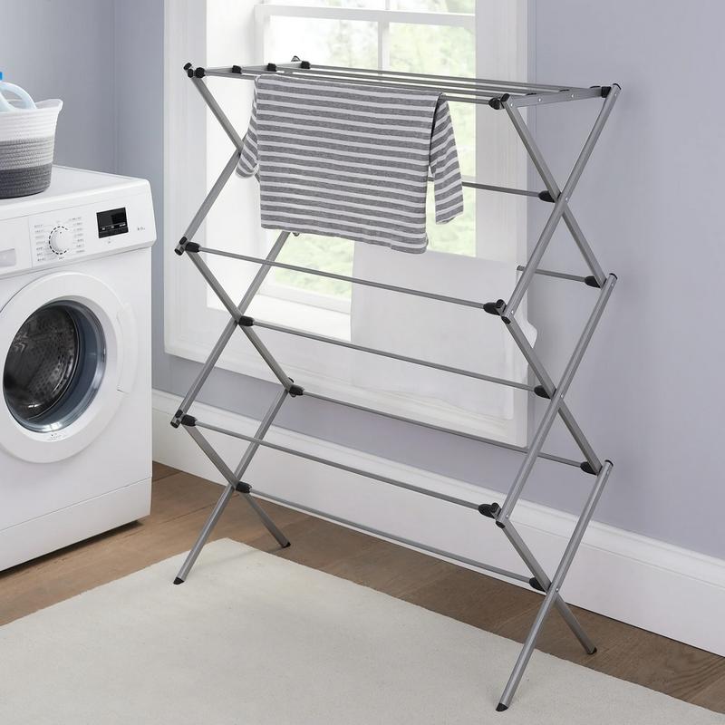 Oversized Collapsible Steel Laundry Drying Rack - Silver - Lightweight, Accessories Room