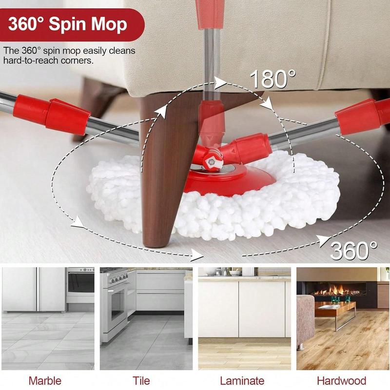 Spin Mop And Bucket With Wringer Set, 360° Mop And Bucket System With 3 Microfiber Mop Refills And 61