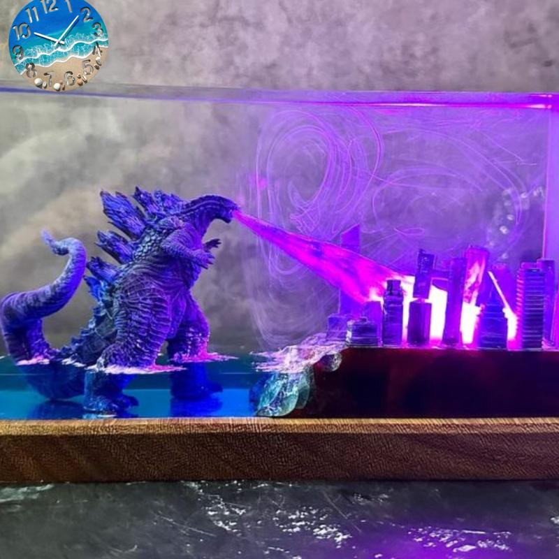 Handmade Resin Epoxy Godzilla Rectangle - Unique Bedside Table Decor, Nightstand Accent for Bedroom, Best Gift for Everyone Figurine Ornaments