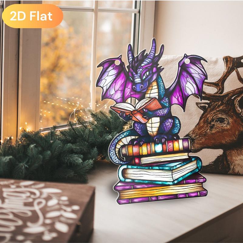 Fantasy Dragon Stained Glass Ornament, Book Dragon Acrylic Window Hanging, Decorative Dragon Wall Art, Perfect Fantasy Gift