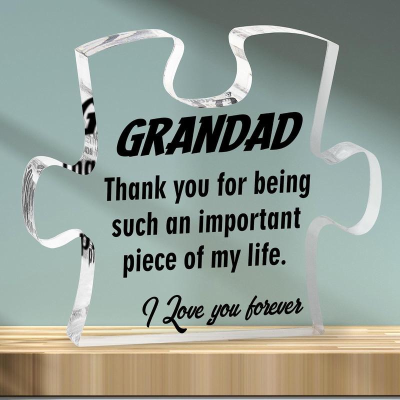 Creative Acrylic Gift for Grandpa, Puzzle Shaped Acrylic Plaque, Desktop Ornaments for Home Decor, Birthday Gifts for Grandpa, Birthday Gift Ideas, Room Decor