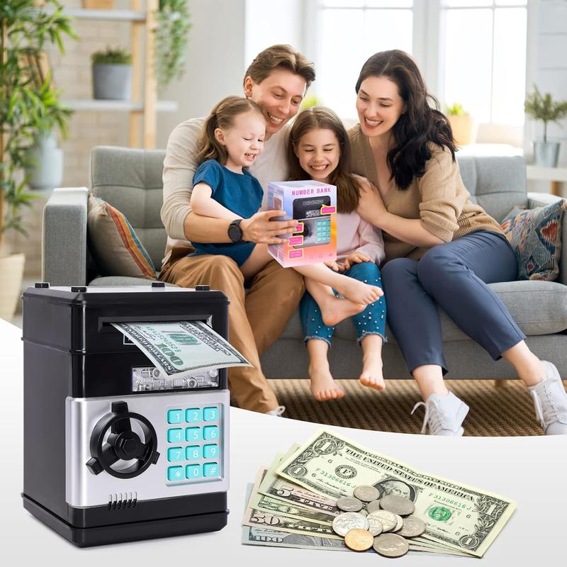 Black Piggy  for ,  ATM   Can Money Saving Box with Password, 's Safe Money Jar with Auto Grab Bill Slot, Birthday Christmas  Gifts for Boys Girls