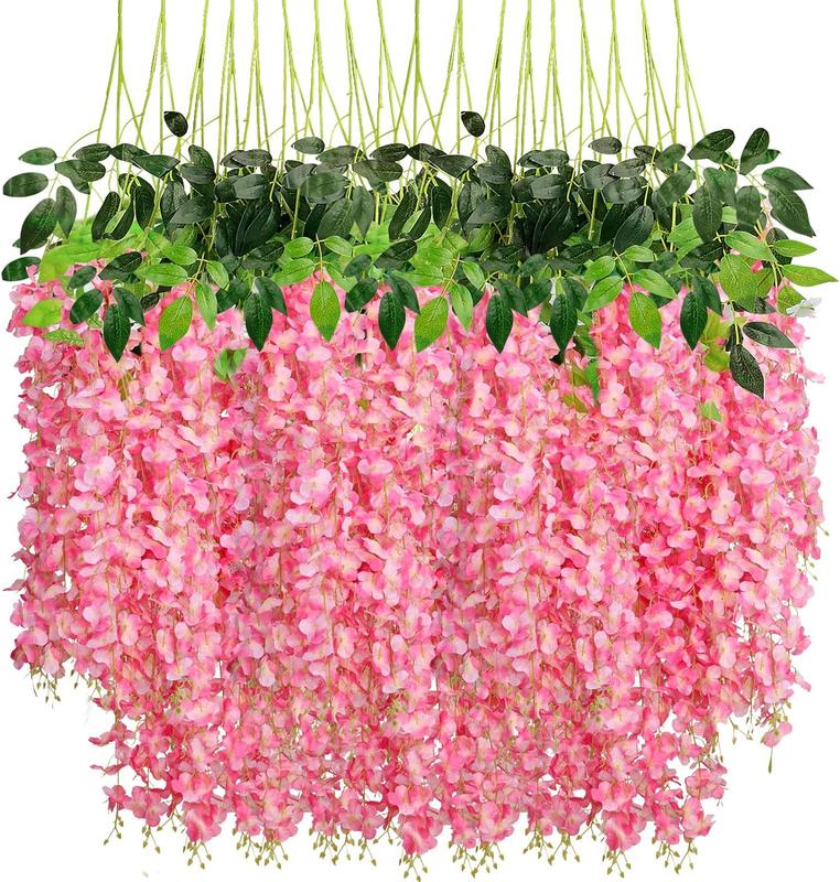 Artificial Wisteria Vine Decorative Hanging Garland for Easter Decorations, 12pcs set Silk Flower String For Creative DIY Ornaments, Artificial Wisteria Plants for Home Party Wedding Decor, Easter Essentials, Mean Girls Decorations Wall