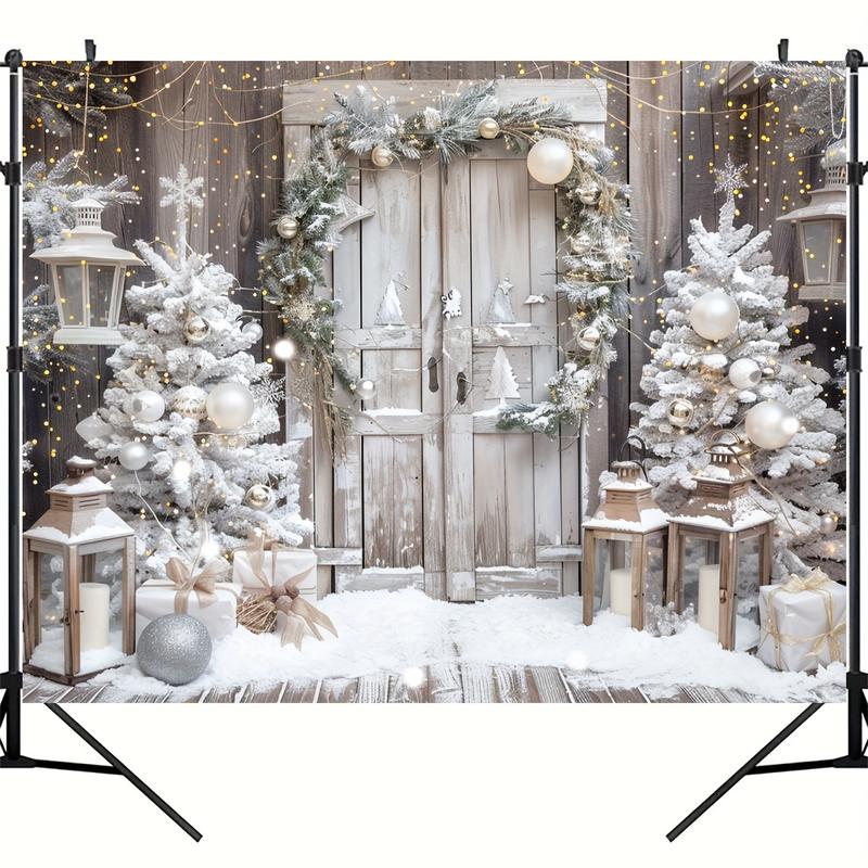 Christmas Joy Photographic Background Cloth-Christmas Tree and Snow Scene Gift Design, Polyester Banner for Family Gathering, Photography Studio Props and Home Decoration-Optional Size 39.5x59 Inches