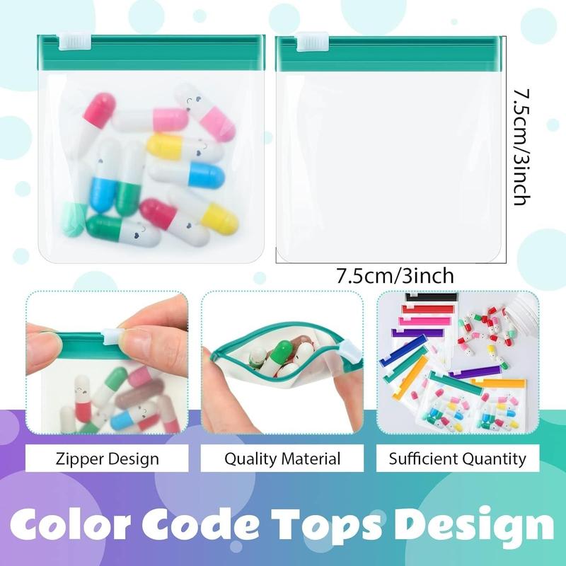 Colorful Zipper Bag, 35pcs set Reusable Translucent Self Sealing Medicine Organizer, Pouch Bags with Slide Lock for Pills Vitamin Jewelry Makeup Tools